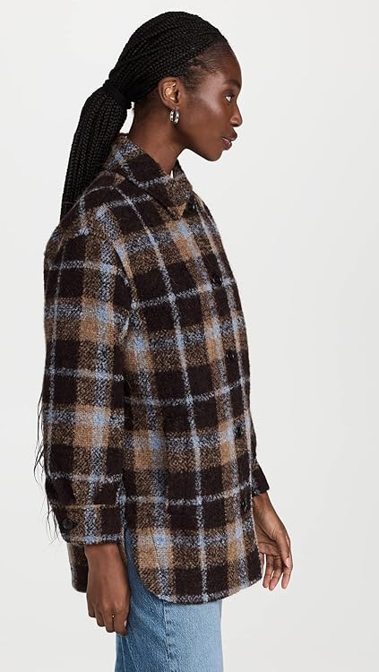 Madewell Belrose Shirt-Jacket in Cassel Plaid For Women - Classic Spread Collar and Long Sleeves With Hem Side Slits, Casual and Warm Shirt Jacket Devon Plaid Forage 2XL (Women's 18) One Size