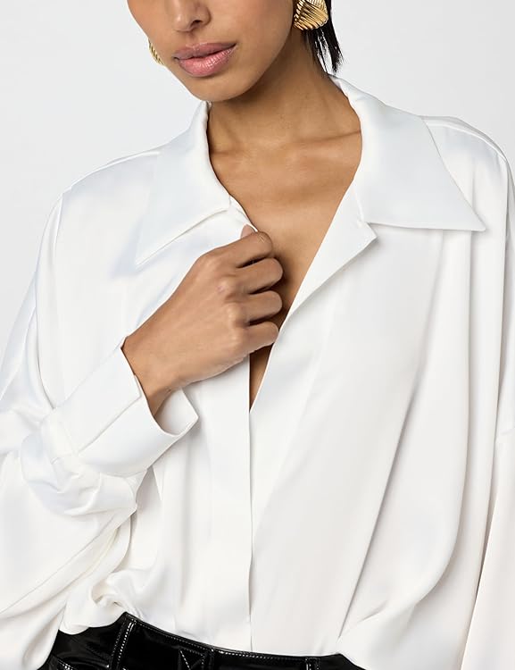 Norma Kamali Women's Super Oversized Boyfriend Nk Shirt Bodysuit