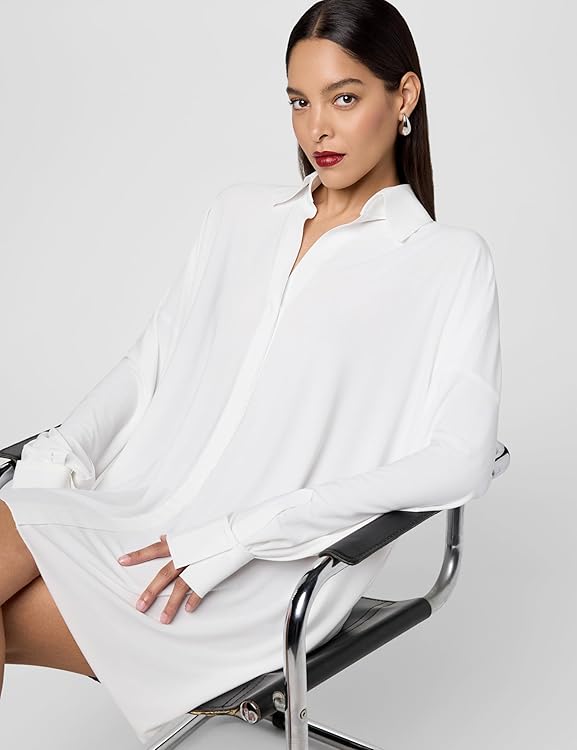 Norma Kamali Women's Oversized Boyfriend Nk Shirt Dress W/Collar Stand