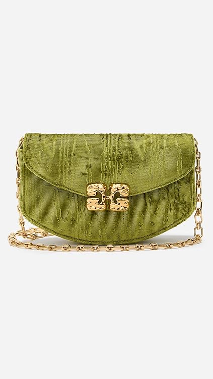 Ganni Women's Lulu Wallet On Chain Velvet Moire, Spinach Green, One Size