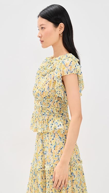 Ulla Johnson Women's Athene Short Sleeve Silk Top