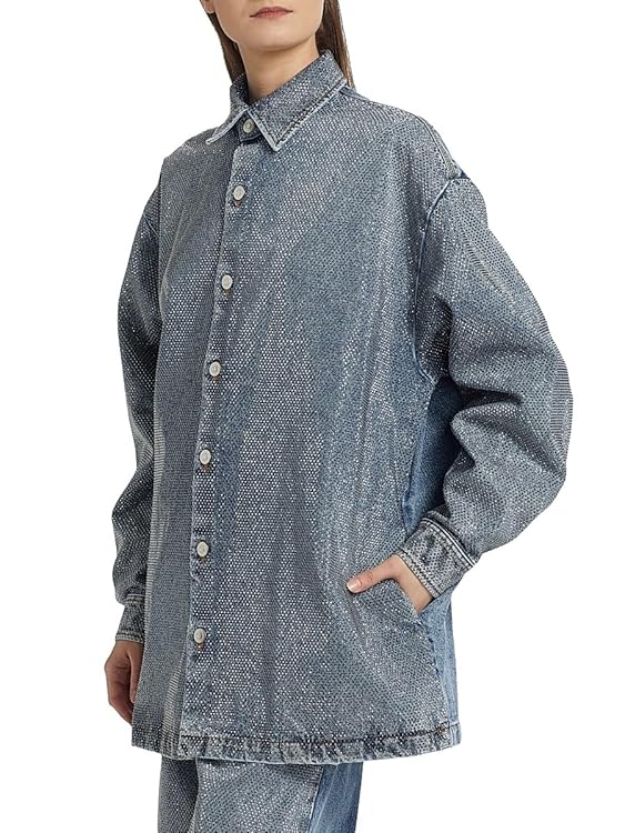 Hotfix Denim Button-Front Oversized Shirt