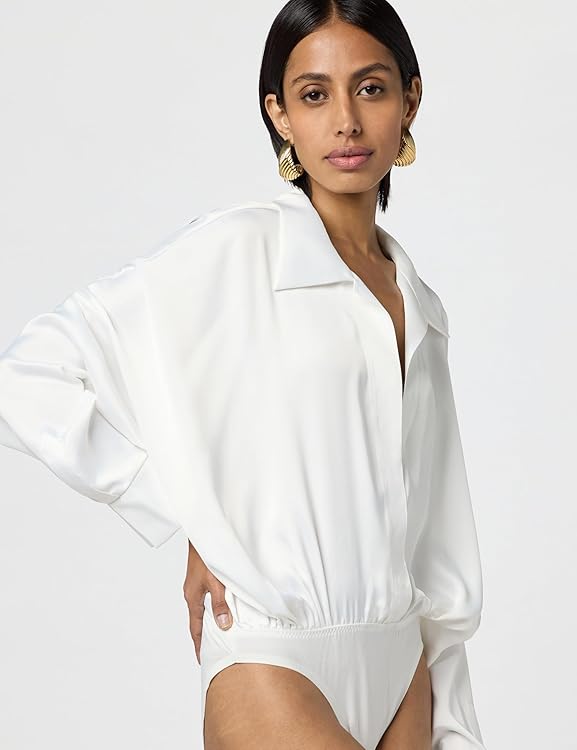 Norma Kamali Women's Super Oversized Boyfriend Nk Shirt Bodysuit