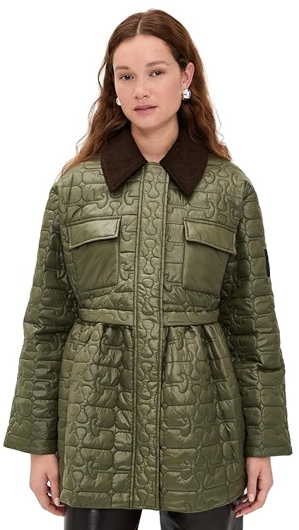 Ganni Women's Shiny Quilted Midi Flare Jacket
