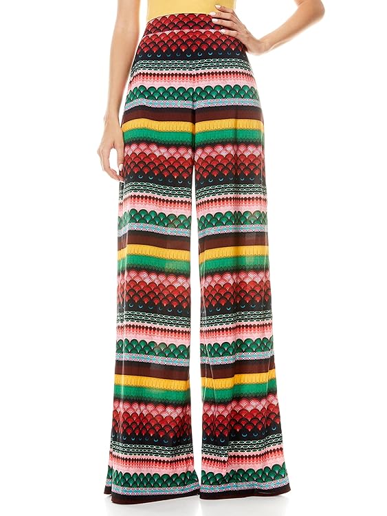 Alice + Olivia Multi Athena High Waisted Geo Wide Leg Pants Size 6