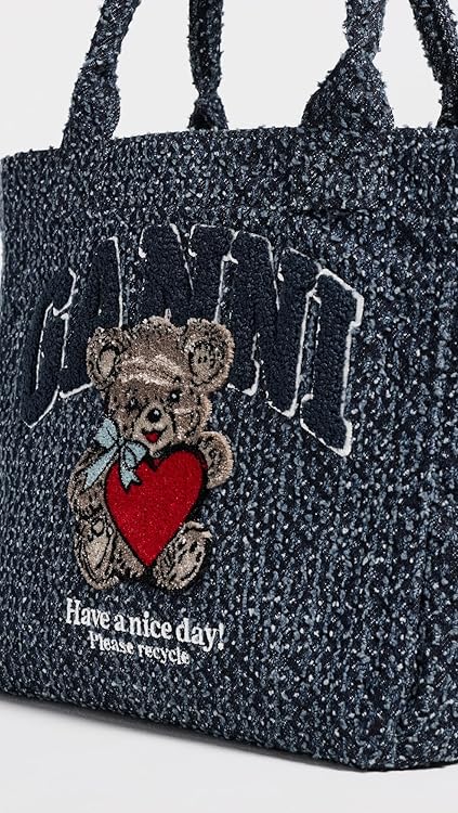 Ganni Women's Small Trapeze Shopper Bear Tweed Denim Tote
