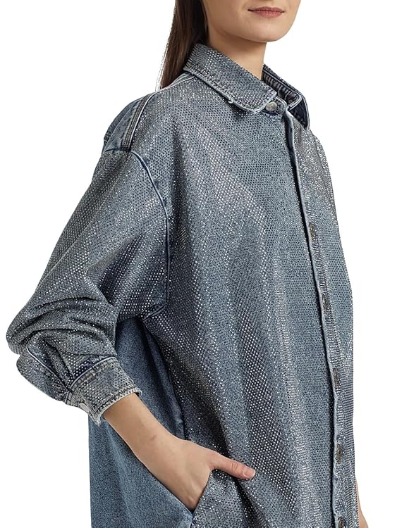 Hotfix Denim Button-Front Oversized Shirt