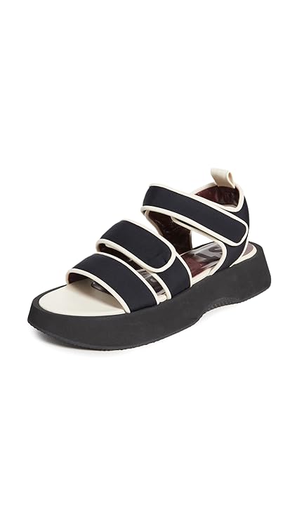 STAUD Women's Crew Sandals, Black/White, 6 Medium US