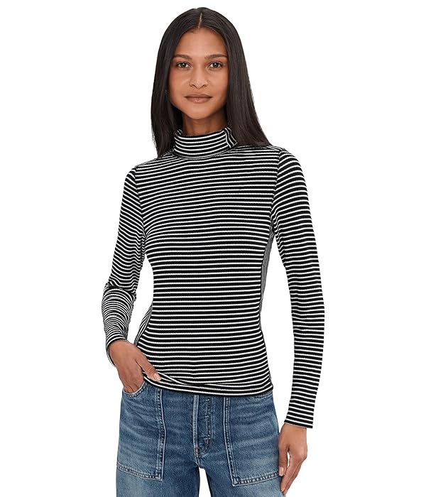 Madewell Women's Stripe Coverstitch Turtleneck Drapey Ray