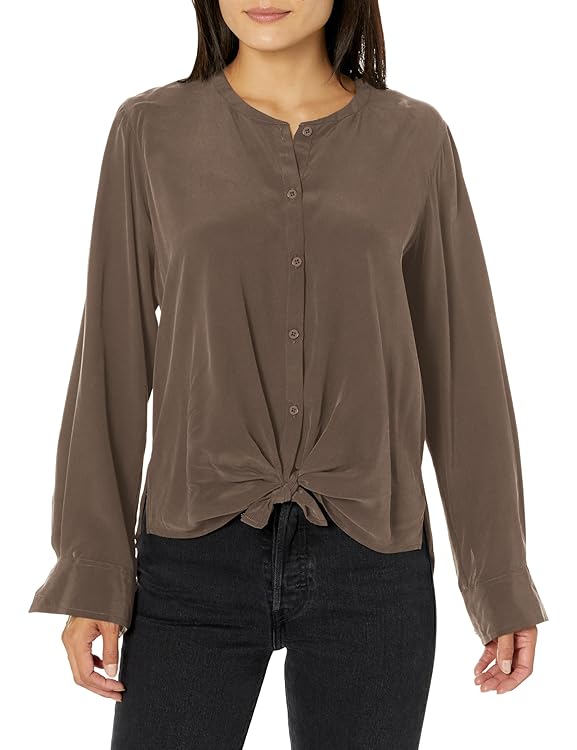 Splendid Womens Alessandra Silk Long Sleeve Button Up Shirt
