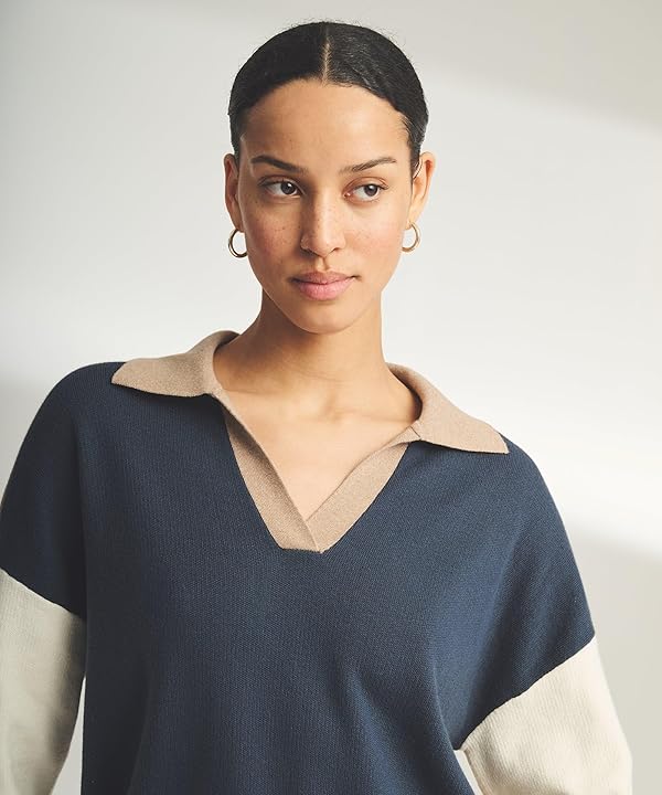 NAADAM Women's Cafe Cotton Cashmere Colorblock Polo