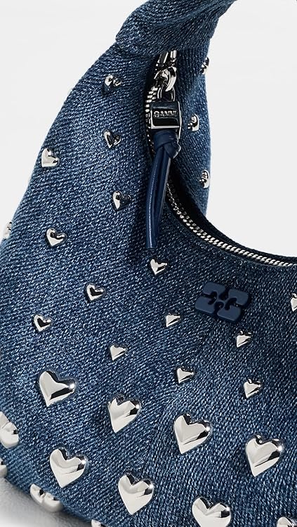 Ganni Women's Heart Stud Denim Mini Hobo Bag