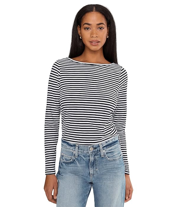 Madewell Women's Side Ruched Slub Long Sleeve Stripe