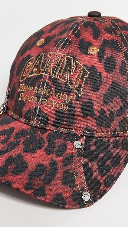 Ganni Women's Red Leopard Baseball Cap
