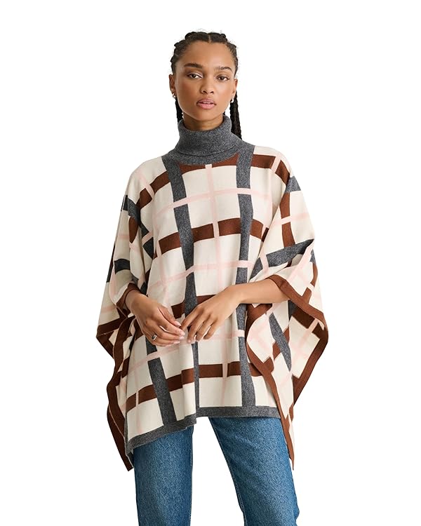 NAADAM womens Naadam Soft Plaid Jacquard Poncho