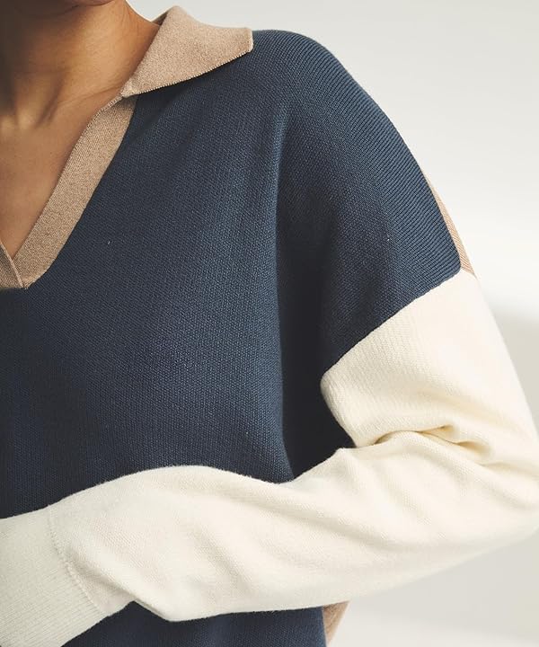 NAADAM Women's Cafe Cotton Cashmere Colorblock Polo