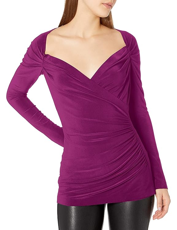 Norma Kamali Women's Long Sleeve Sweetheart Side Drape Top