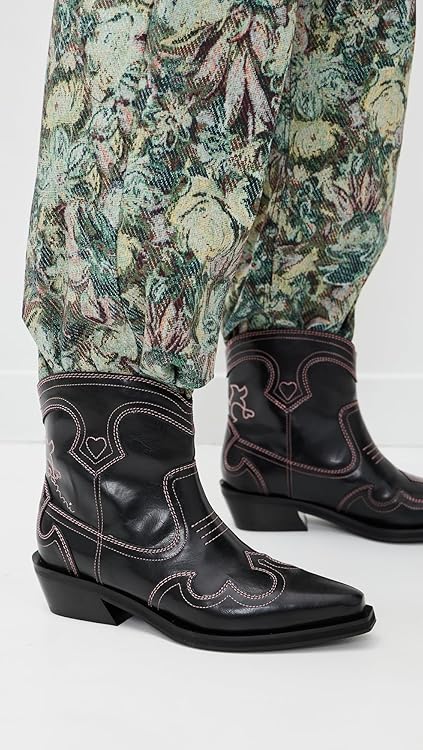 Ganni Women's Low Shaft Embroidered Western Boots